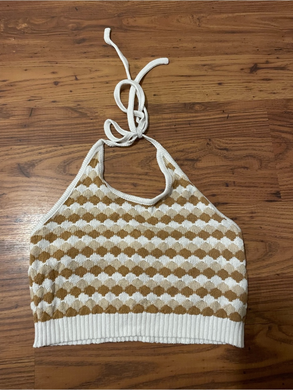 Halter Knit Crochet Crop Top in White and Mustard Willow & Wind Small
